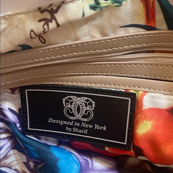 Sharif 1827 Floral Watercolor Print Multi-Pocket Leather Hobo/Shoulder Bag - Picture 12 of 14